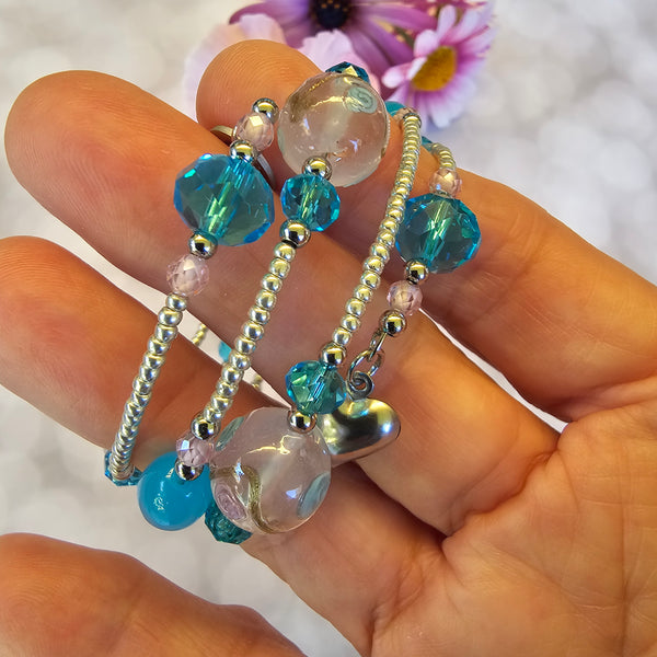 Lampwork Wraparound Bracelets - Silver