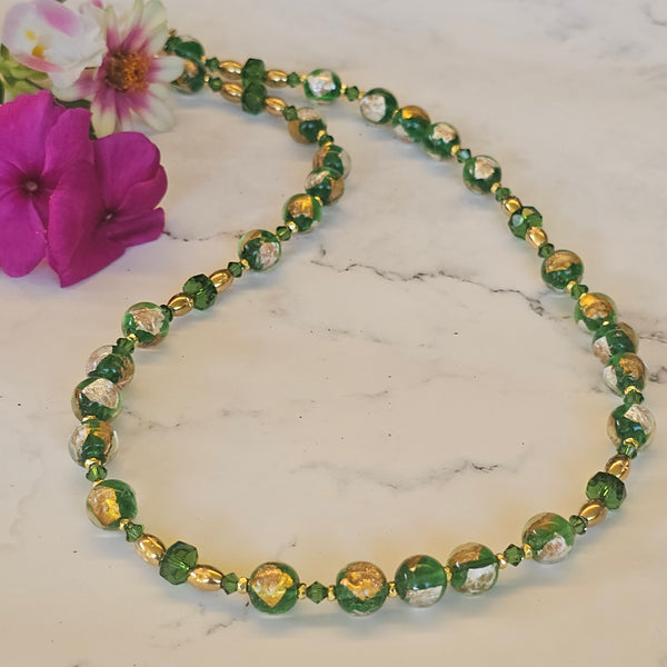 Green, Silver and Gold Necklace