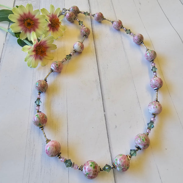 Pink and Green Speckled Glass Necklace