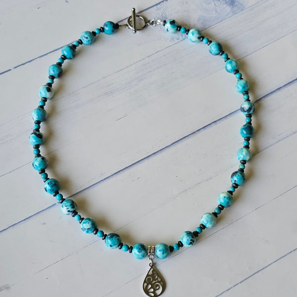 Blue and Grey Ocean White Jade Necklace
