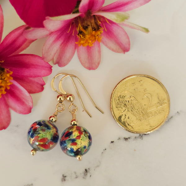 Round Cluseau Murano Glass Earrings - 10mm