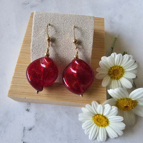 Ruby Red Murano Glass Twist Earrings