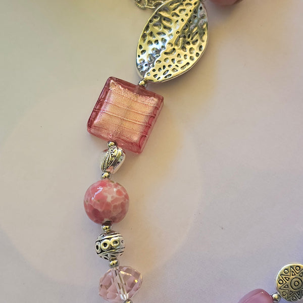 Long Pink Beaded Necklace