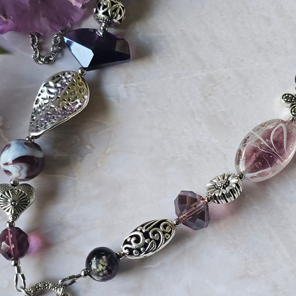 Long Purple/Amethyst Beaded Necklace