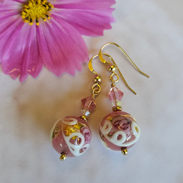 Pink Wedding Cake Murano Glass Earrings