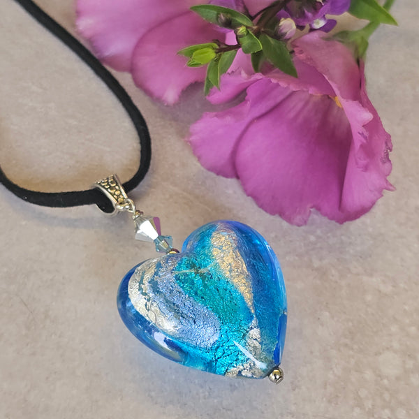 Shades of Blue Murano Glass Heart Pendant