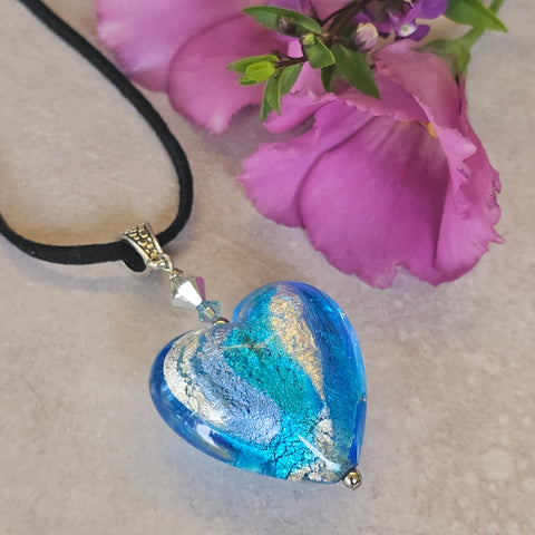 Shades of Blue Murano Glass Heart Pendant