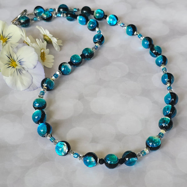 Ocean Blue Silver Foil Glass Necklace
