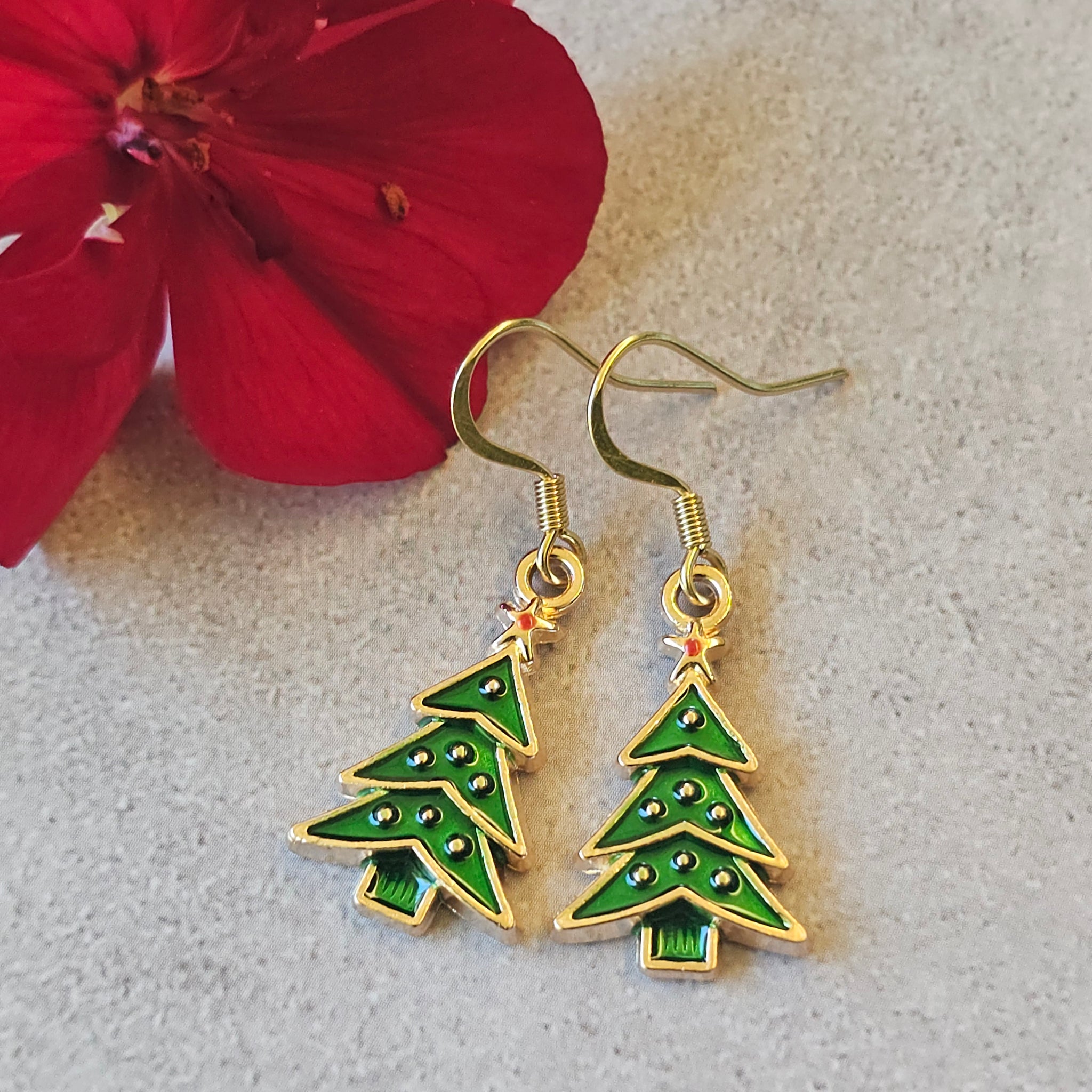 Enamel Christmas Earrings - Gold Plated