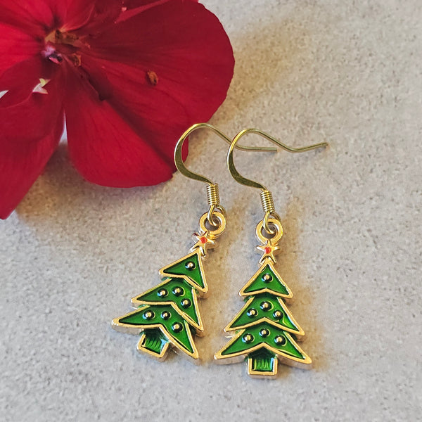Enamel Christmas Earrings - Gold Plated