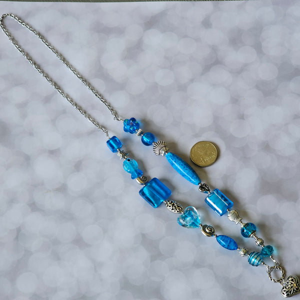 Long Aqua Blue beaded necklace