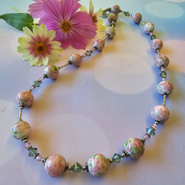 Pink and Green Speckled Glass Necklace