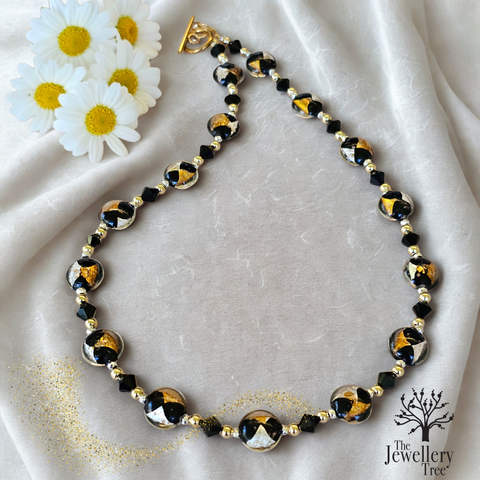 Black Silver and Gold Glass Necklace