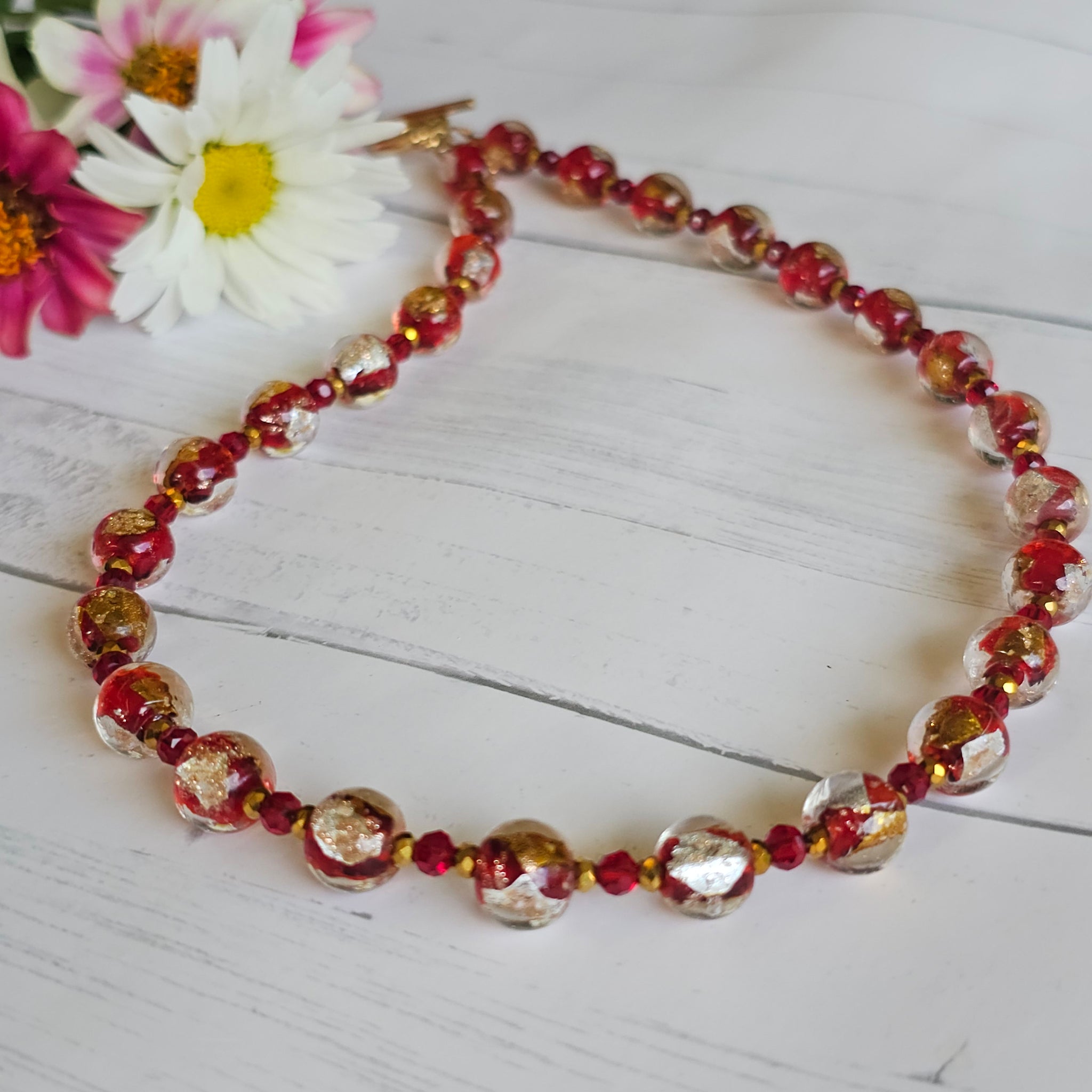 Red, Gold and Silver Necklace