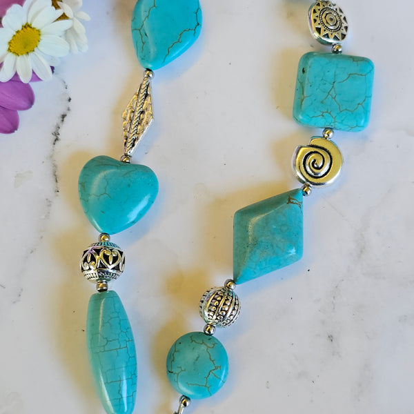 Long Turquoise Necklace (Teardrop Charm)