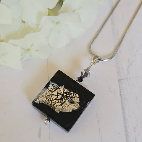 Black Square Murano Glass Pendant