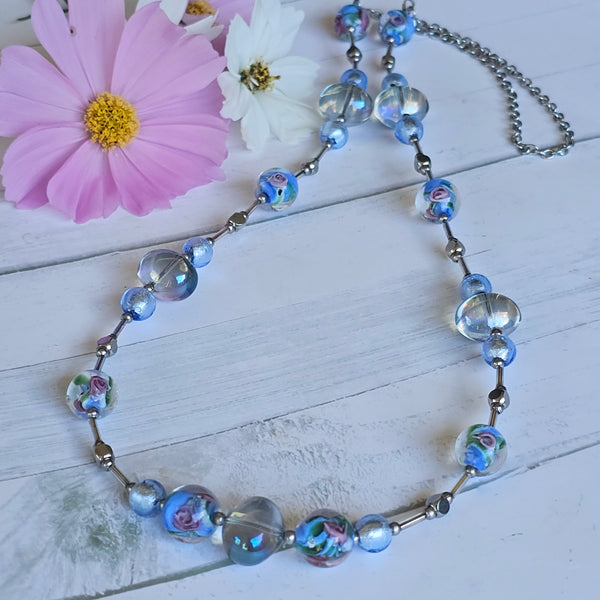 Blue Lampwork Glass Necklace