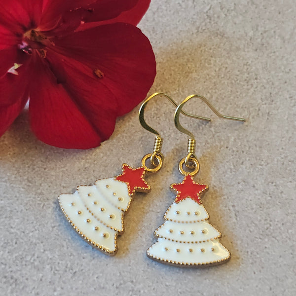 Enamel Christmas Earrings - Gold Plated