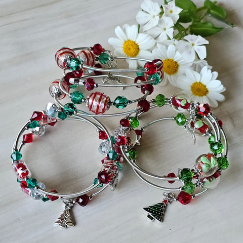 Christmas Lampwork Wraparound Bracelet