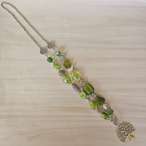 Long green beaded necklace