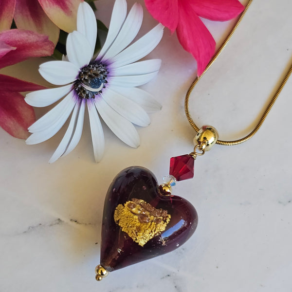 Luna Dark Red Murano Glass Heart Pendant