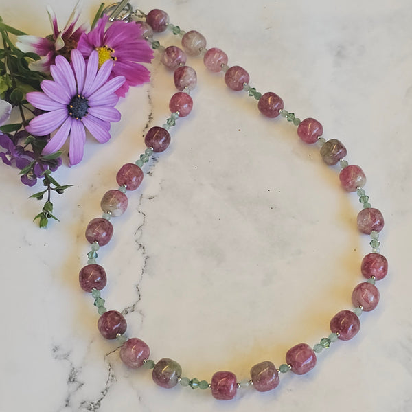 Green and Pink (Watermelon) Gemstone Necklace