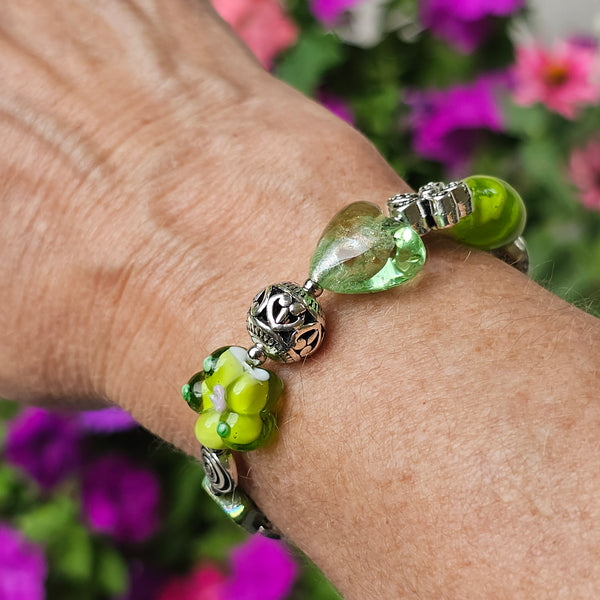 Green Glass Beaded Bracelet 20cm