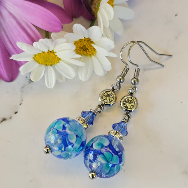 Two-tone Lampwork Flower Earrings