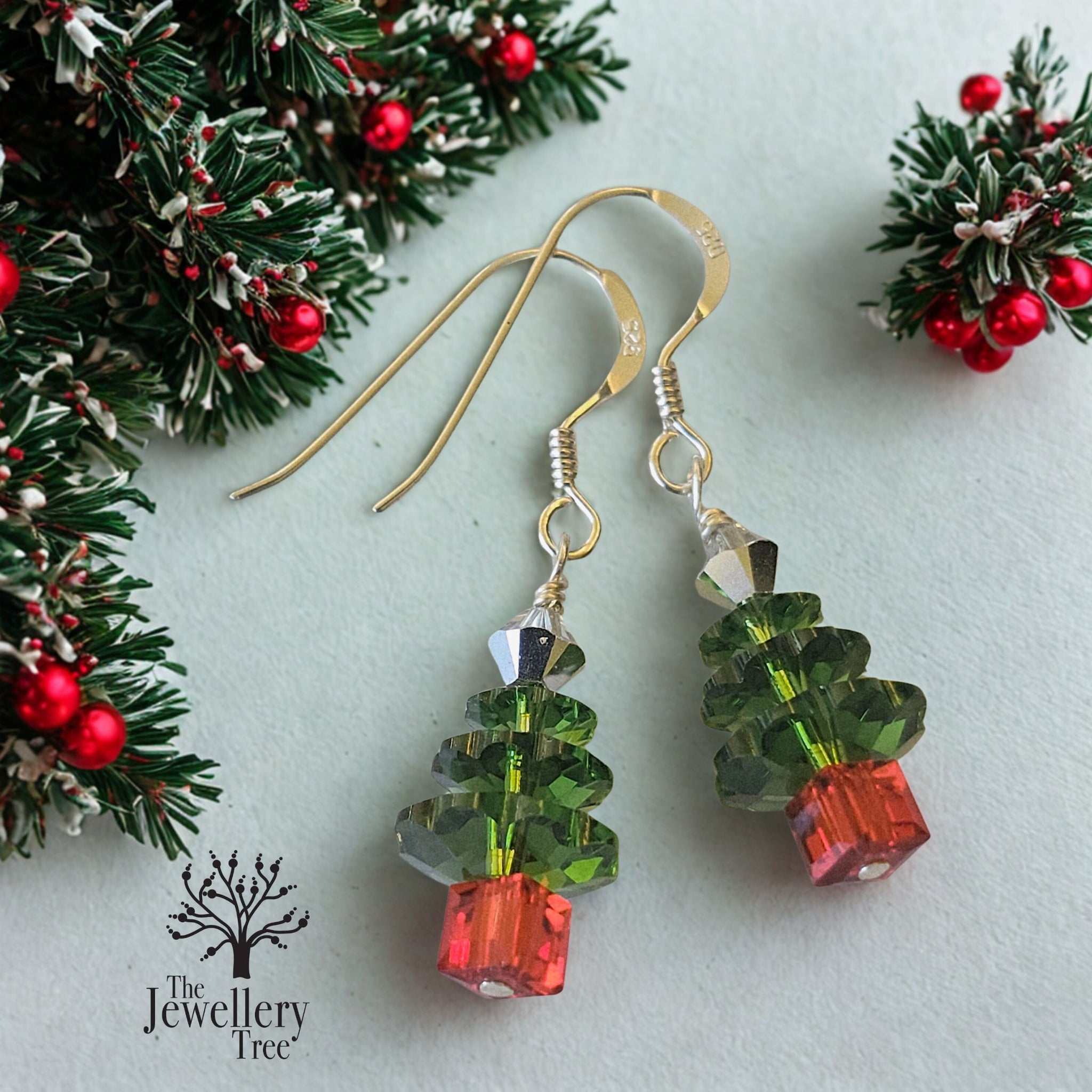 Mini Green Swarovski Christmas Trees - Silver