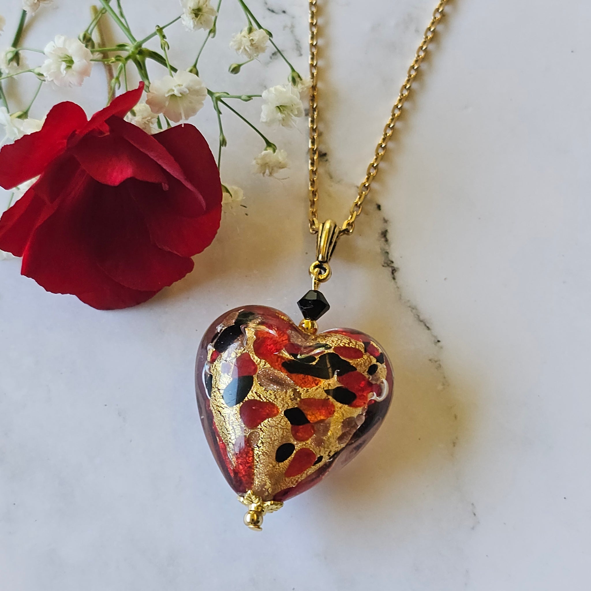 Murano Glass Gold Foil  Heart Pendant
