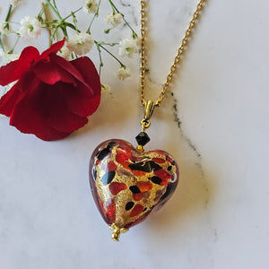 Murano Glass Gold Foil  Heart Pendant