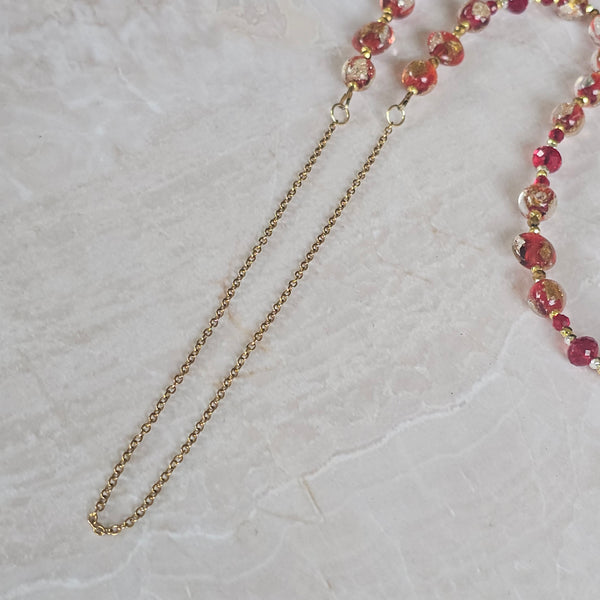 Long Red, Gold and Silver Glass Necklace
