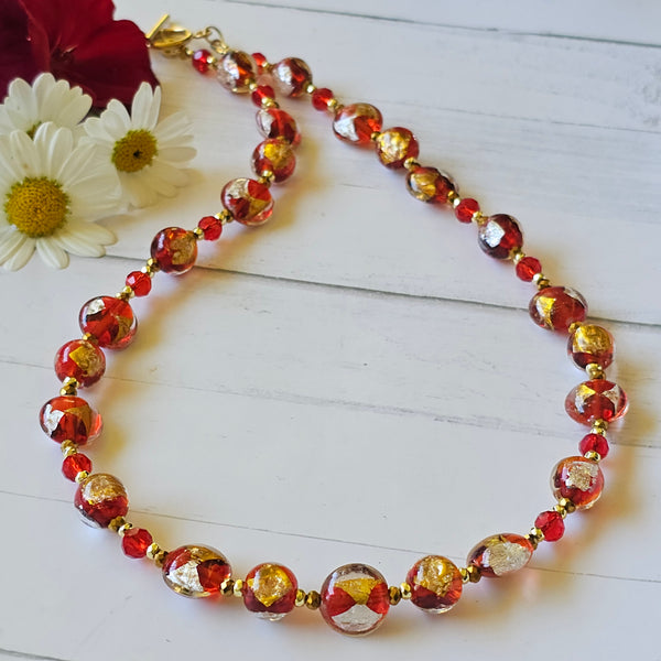 Red, Gold and Silver Necklace