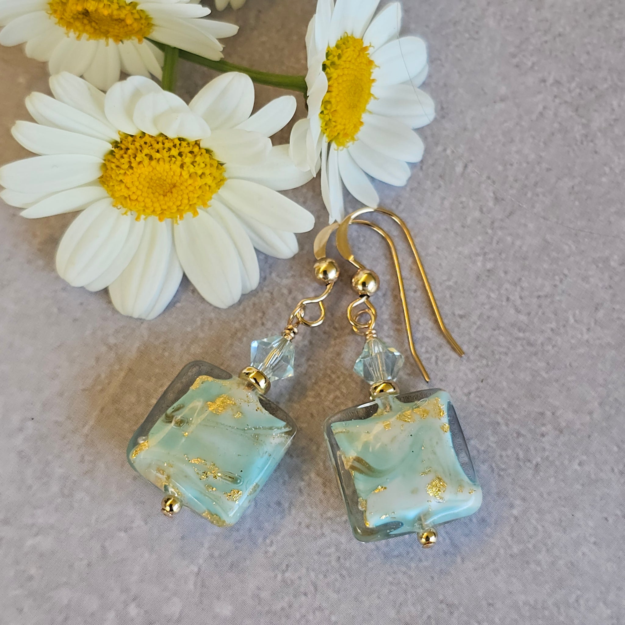 Marbled Glass Square Earrings