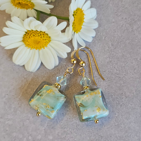 Marbled Glass Square Earrings