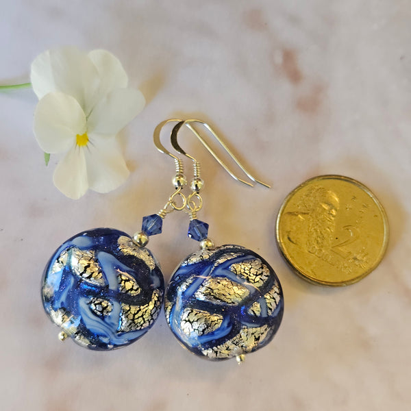 Silver and Blue Galaxy Murano Glass Discs