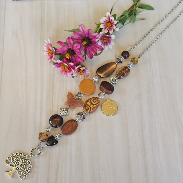 Long Wood and Glass Necklace