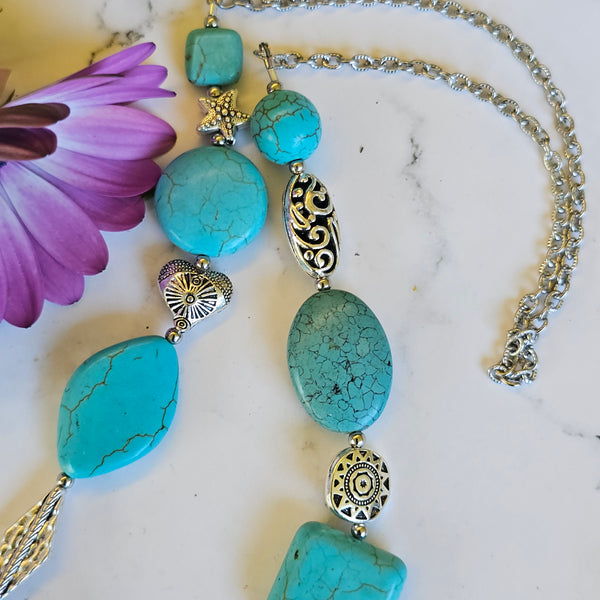Long Turquoise Necklace (Teardrop Charm)