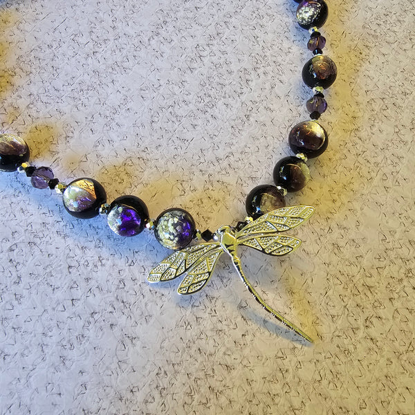 Purple, Silver and Black Glass Necklace