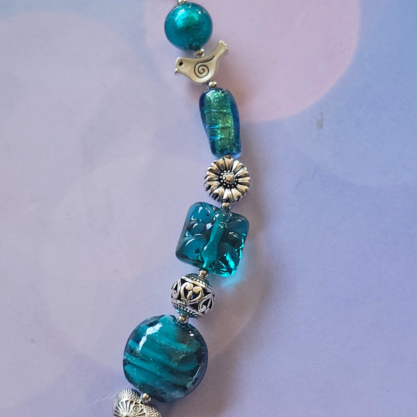 Long Teal Green Beaded Necklace