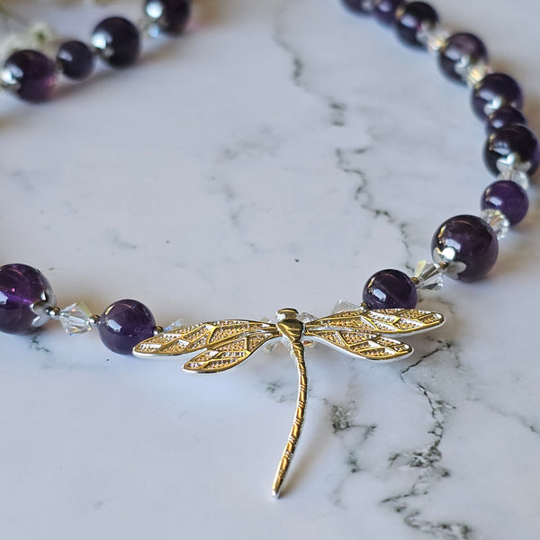Amethyst Dragonfly Necklace