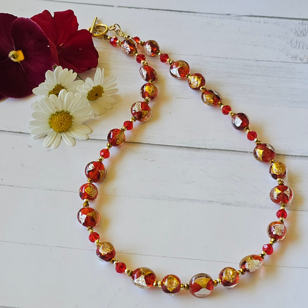 Red, Gold and Silver Necklace