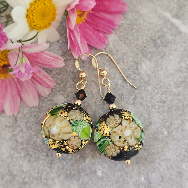 Black Murano Glass Lampwork Earrings