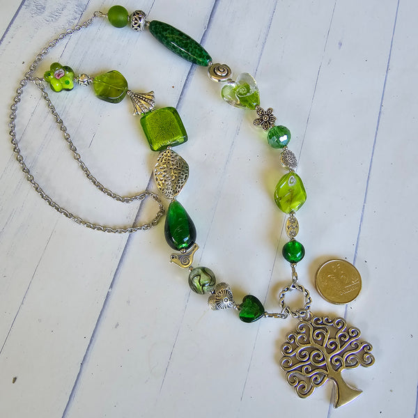 Shades of Green Long Necklace