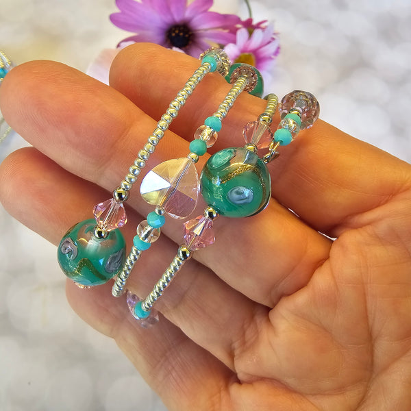Lampwork Wraparound Bracelets - Silver