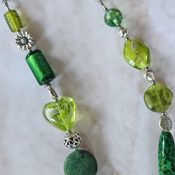 Long green beaded necklace
