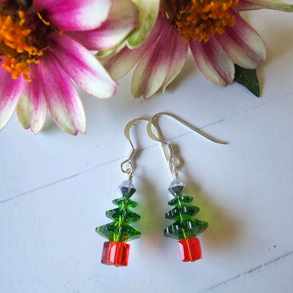 Mini Green Swarovski Christmas Trees - Silver