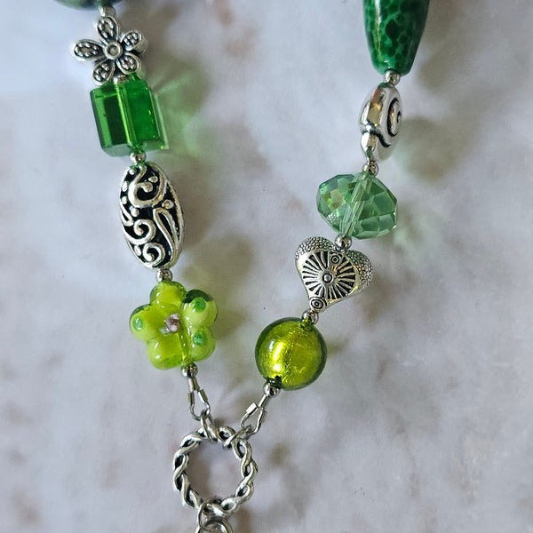 Long green beaded necklace