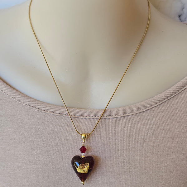 Luna Dark Red Murano Glass Heart Pendant