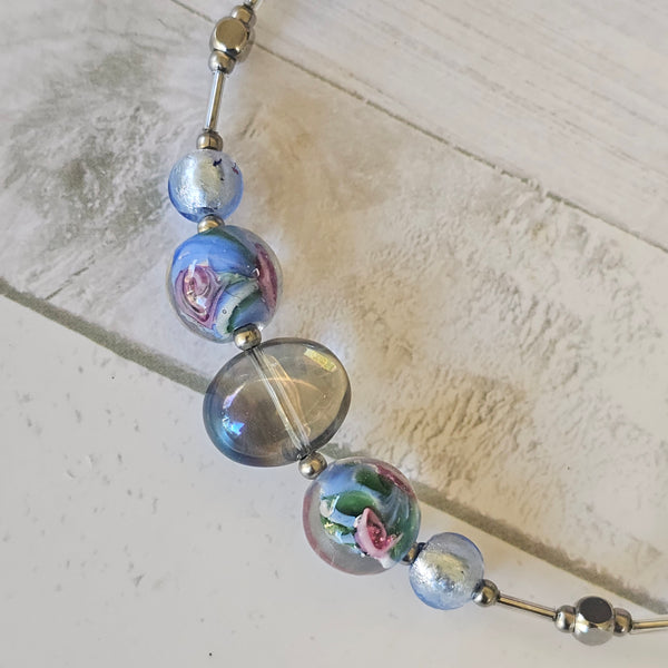 Blue Lampwork Glass Necklace